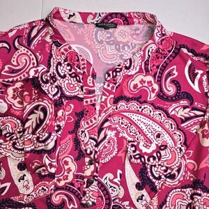 AVA & GRACE Women's 3X Top Hot Pink‎ Multicolor Paisley Long Sleeve -1192